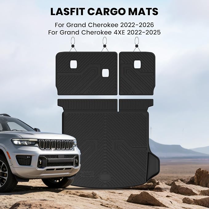 LASFIT Cargo Mat for Jeep Grand Cherokee WL 2022-2025 2026 5-Seat (Include 4xe, NOT for L) All Weather TPE Custom Fit Rear Backrest Mat Trunk Seatback Mat, Black