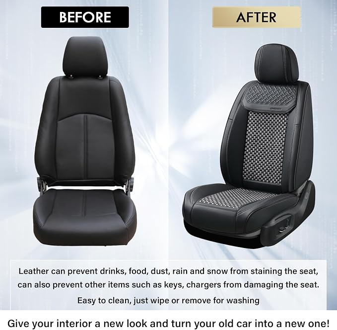 Coverado Leather Seat Covers for Car, Waterproof Car Seat Covers Full Set, 2 in 1 Conversions Car Seat Cover Protector Car Accessories Universal Fit for Most Cars SUVs and Trucks (Black&Gray)