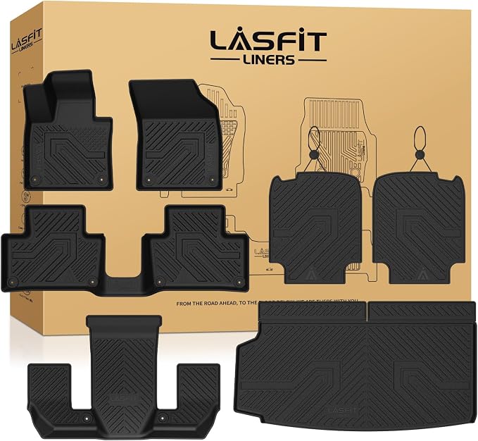 LASFIT Floor Mats for Volvo XC90 2020-2026 Gas 6 Seats Only, with Cargo Mat | Not fit PHEV T8, All Weather Premium TPE Liners, Refined Interior Protection, 1st 2nd 3rd Row Mats, Trunk Mat & Backrest Mats