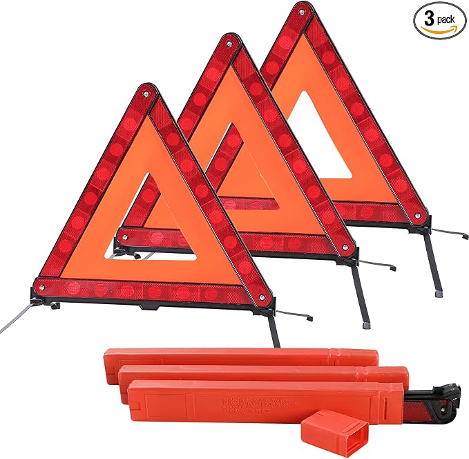 Reflective Safety Triangle Kit | Emergency Warning Triangles with Storage Case Roadside Reflective Early Warning Sign for Vehicles Breakdown (3)