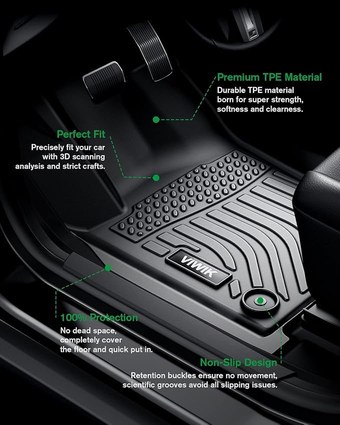 VIWIK Floor Mats Fit for Toyota Prius 2023 2024 2025 2026,TPE Floor Liners All Weather Custom Car Mats Full Set 1st & 2nd Row, Automotive Accessories for Prius Odorless Non-Slip Waterproof