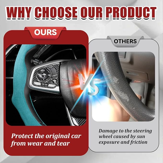 Car Steering Wheel Cover, Soft Brethable Suede Non-Slip Vehicle Steering Wheel Protector, Comfortable Sporty Auto Interior Protection Accessories, Universal for Truck SUV Van (Sky Blue)
