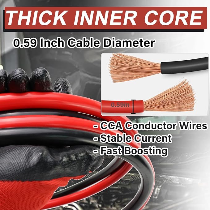 iMeshbean Heavy Duty Jumper Cable, 2/0 Gauge 20FT Automotive Booster Jumper Cables for 12V/24V Car, SUV &Truck Battery, with Strong Clamps & Thiekened Inner Core, Carry Bag and Gloves Included
