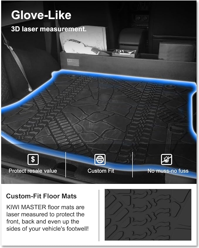 Kiwi Master Cargo Mat for 2007-2018 Jeep Wrangler JK | OEM Replacement 82213184, Custom Fit All Weather Rear Cargo Liner, Heavy Duty TPE Tray Trunk Mat, Black