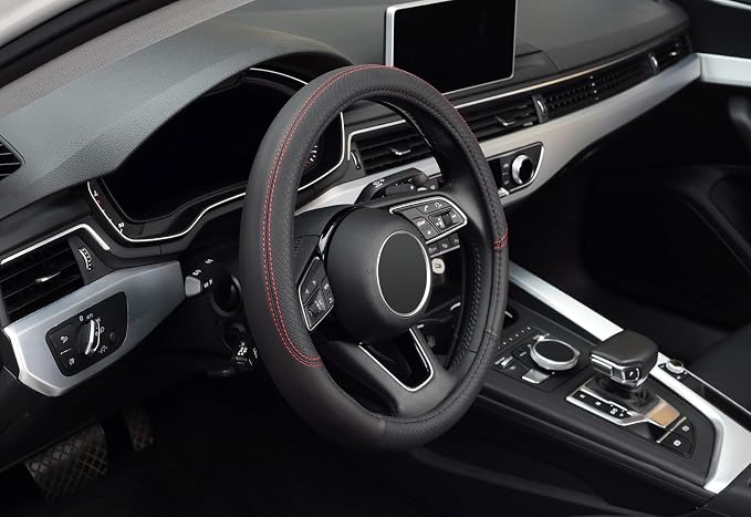 LABBYWAY Steering Wheel Cover, Universal Fit 15 Inch Microfiber Leather Car Wheel Protector, Anti-Slip, Black