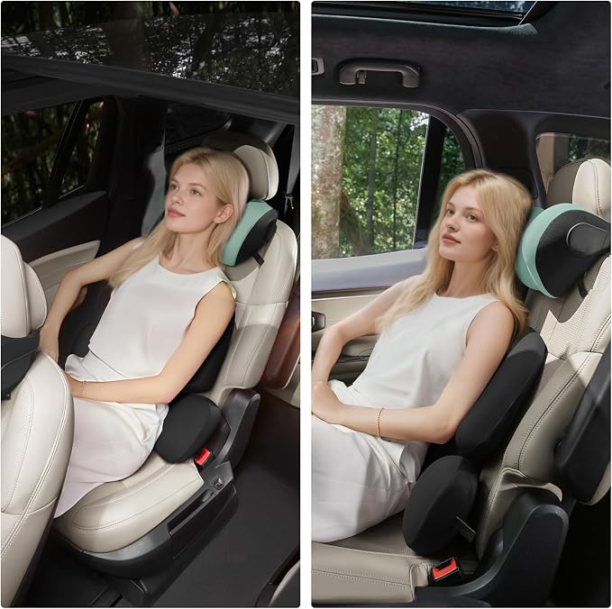 BEBAS Car Headrest Pillow, Memory Foam Neck Support Pillow for Cars - Ergonomically Designed for Long Drives, Travel & Commuting, Pain Relief with Removable & Washable Cover (Green,1-Pack)