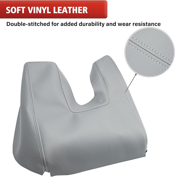 KBH Center Console Armrest Cover Replacement for Toyota Tundra 2014-2021 | Leather Part Only, Custom-fit, Console Lid Upholstery, PU Leather, Gray