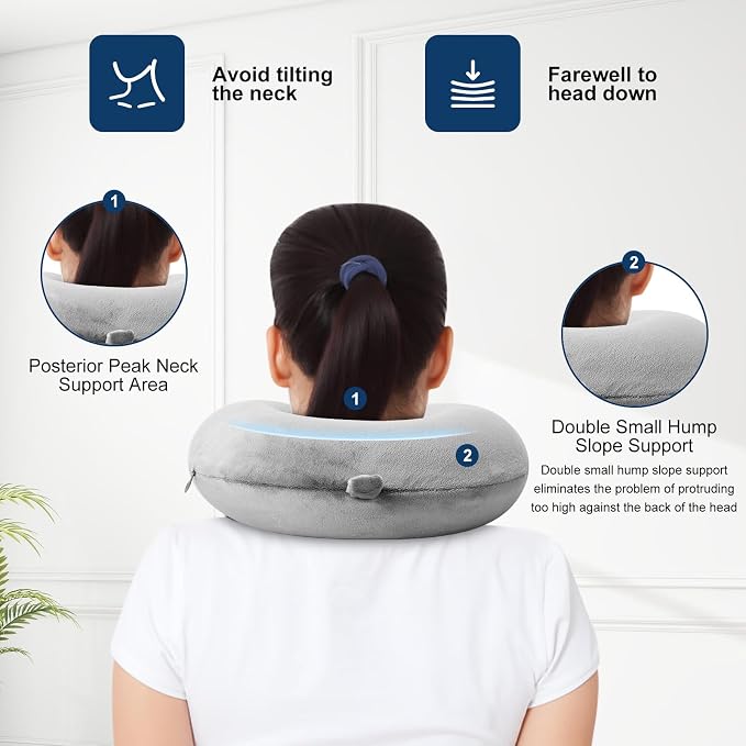 GDEOUP Travel Pillow 100% Pure Comfortable U Shape Memory Foam Pillows Neck and Head Support Portable Travel Neck Pillow Suitable for Planes Airplane for Traveling,Train,Self-Drivingng Car,(Grey)
