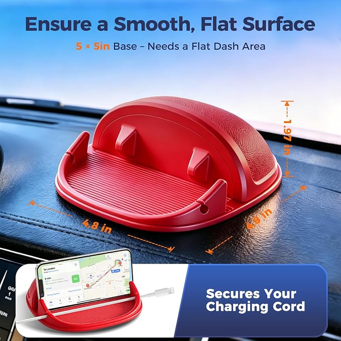 Loncaster Car Phone Holder, Car Phone Mount Silicone Car Pad Mat for Various Dashboards, Slip Free Desk Phone Stand Compatible with iPhone, Samsung, Android Smartphones, GPS Devices and More (Red)