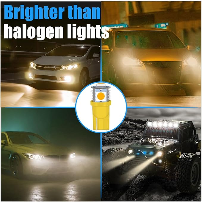smilfuy 2PCS T10 194 LED Bulbs Tag Lights for License Plate, 6000K Yellow | Wedge 168 T10 2825 5SMD 5050 Chips LED Bulb, 12V Bulb Replacement for Car Interior Dome Map Door Courtesy License Plate Light
