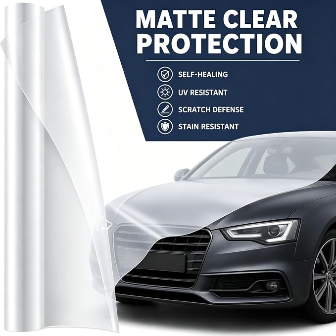 Matte Clear – 7.5mil TPU PPF Roll with Self-Healing, 12in×5FT,Anti-Scratch & Hydrophobic, Invisible Matte Wrap for Car