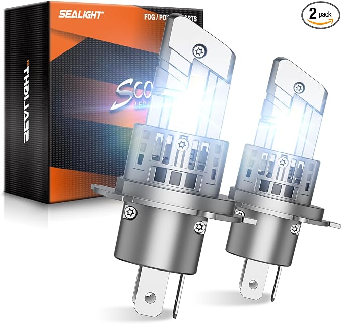 SEALIGHT H4/9003/HB2 Fog Light Bulbs, 40000LM 6500K Cool White, 1:1 Mini Size, H4 Bulb with 13000RPM Cooling Fan, 3 Mins Plug-N-Play, IP67 Waterproof Non-polarity, Pack of 2