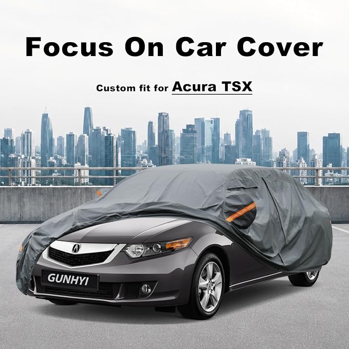 GUNHYI Premium Car Cover Custom Fit Acura TSX, 16 Layers Heavy Duty Car Cover Waterproof All Weather with Zipper Door for Sun Rain Snow Dust Uv Protection