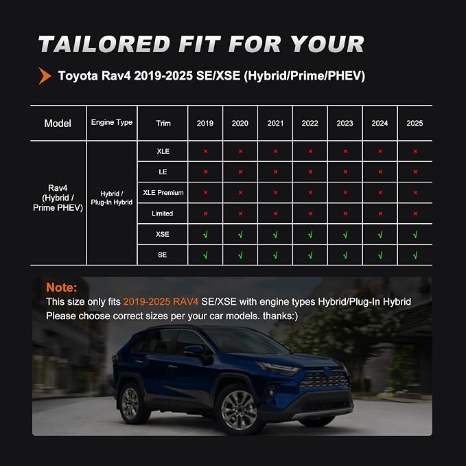 AOMSAZTO Custom Fit Seat Covers for Toyota RAV4: 2022 2023 2024 2025 SE Hybrid, 2019 2020 2021 2022 2023 2024 2025 Prime & XSE Hybrid - Full Set Waterproof Faux Leather (Black)