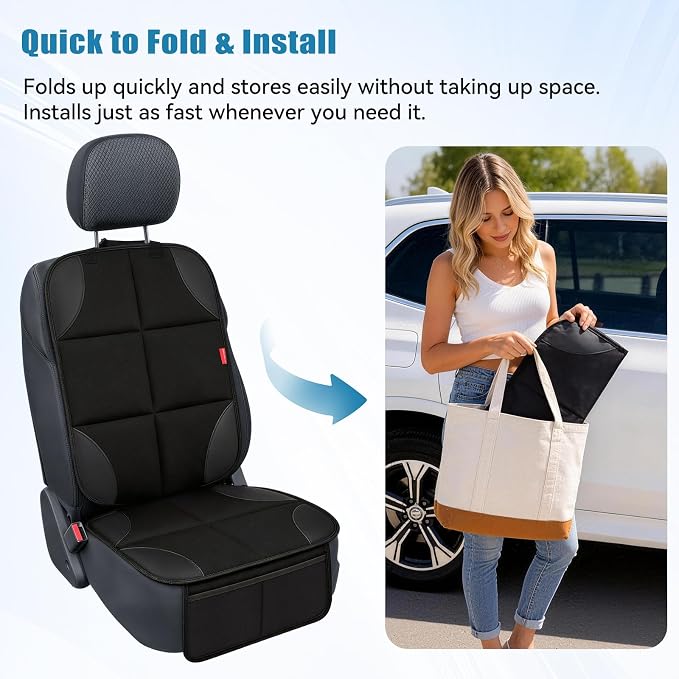 Car Seat Protector, Thick Padding and Upgraded Non-Slip Backing, 600D Waterproof Fabric Child Car Seat Cover with Mesh Pockets, No Imprints, Universal Fit for Car SUV Truck (Black 2pcs)