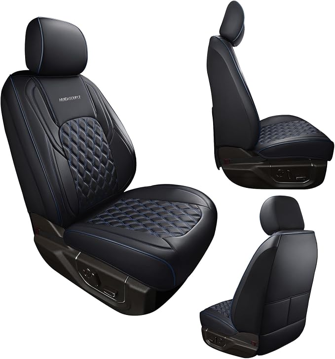 Huidasource Silverado Truck Seat Covers Fit for Chevy Silverado GMC Sierra 1500 2007-2026, 2500HD 3500HD 2015-2026 Crew Double Extended Cab Waterproof Car Seat Protector(Front Pair/Black&Blue)