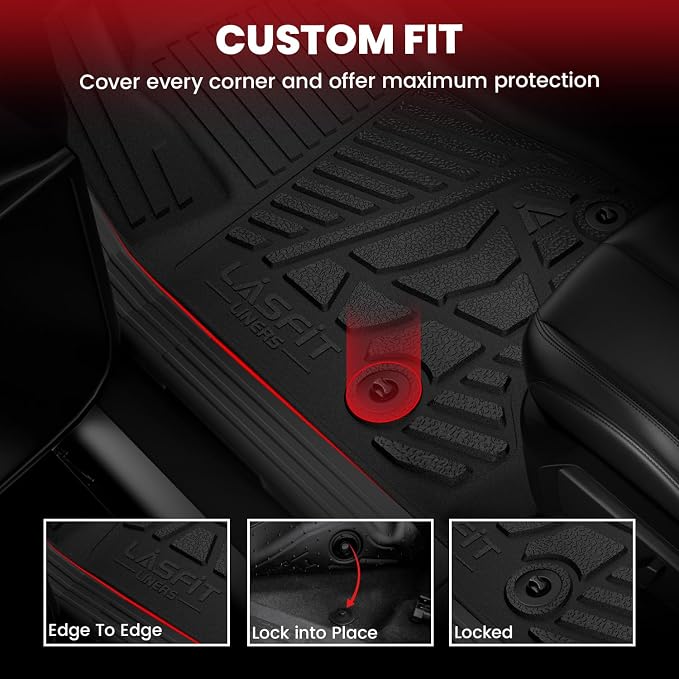 LASFIT Floor Mats 2019-2026 for Chevy Silverado/GMC Sierra 1500, 2020-2026 2500HD 3500HD, Crew Cab/Bench Seat Only, Fit Without Rear Underseat Storage Box, All Weather TPE Custom Fit Floor Liners