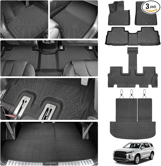 Floor Mats for Hyundai Palisade 2020-2025, Trunk Mat with Back Seat Cover for Palisade Accessories, All Weather Cargo Liner 3 Rows Full Set Carpet Protection