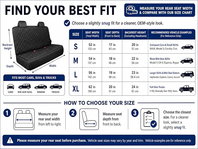 Dog Car Seat Cover & Protector, Pet Back Seat Cover for Cars & SUVs, 52" | Waterproof rear seat cover for dogs, kids & baby boys; fits small cars & SUVs and protects seats from fur & spills.