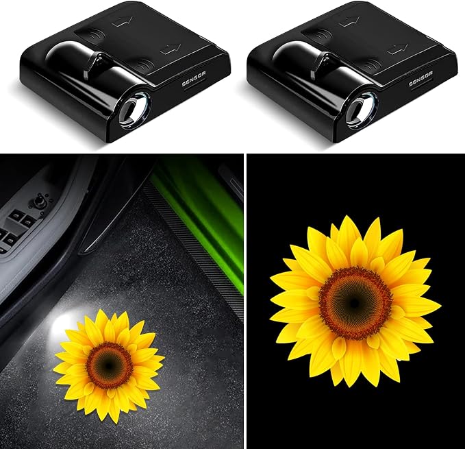 Car Door Lights Projector, Sunflower Car Door Projector Lights Universal Welcome Courtesy Ghost Shadow Lamp Fit for All Car Models Sunflower