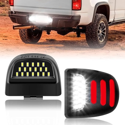 LED License Plate Lights 6000K White for Silverado Sierra 1500 2500 3500 HD | 2 Pieces Rear Tag Light Lamp w/Red OLED Neon Tube, for Chevy Tahoe Suburban 1500 2500, GMC Yukon 1500 2500, Cadillac Escalade