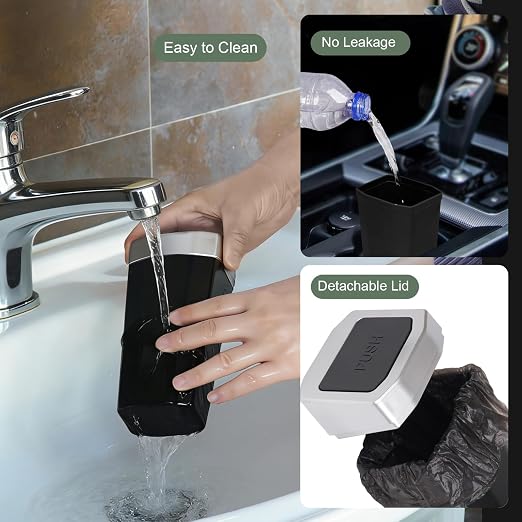 Car Trash Can with Lid - Mini Car Garbage Can Bin for Cup Holder - Silve Small Leakproof Vehicle Trash Bin for Back Seat, Cute Automotive Accessories Organizers and Storage for Door SUV Truck