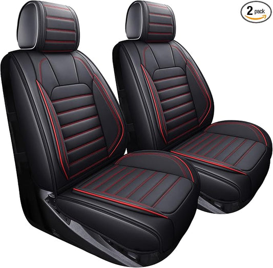 YIERTAI Chevy Silverado Seat Covers Compatible with GMC Sierra fit 2007-2025 2026 1500/2500/3500HD Trail Boss Z71 Crew Double Extended Cab LTZ LT RST Waterproof Leather(2 PCS Front only/Black-Red)