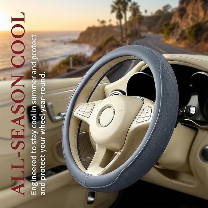 Car Steering Wheel Cover, Breathable Anti-Slip Vehicle Steering Wheel Protector with Inner Ring, Automotive Interior Protective Accessories, Universal for SUV RV Truck (Haze Blue)