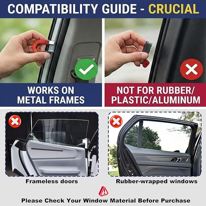 XCBYT Car Side Window Shades for Back Seat Windows, 100% Blackout, 4 Pack | Heat & UV protection, Privacy for camping, baby sleep, work break, road trip. Fits steel frames only, measure size before buy