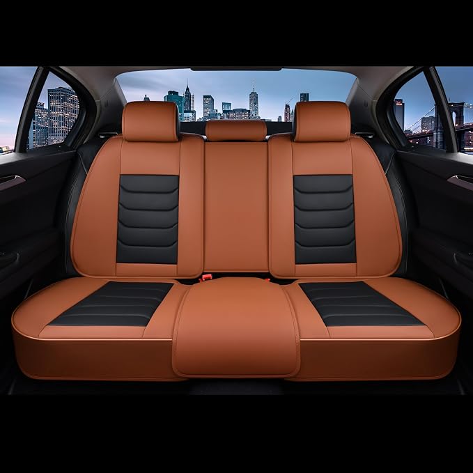FLORICH Seat Cover for Cars, Front&Rear Seat Covers, Waterproof Automotive Car Seat Covers, Brown Car Seat Cushion Accessories for Most Car Interior Covers Sedan Truck SUV(Brown&Black, Full Set)