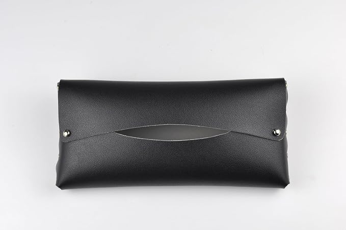 Car Tissue Holder, Tissue Case for Sun Visor, PU Leather Backseat Napkin Holder with Clips (Black)