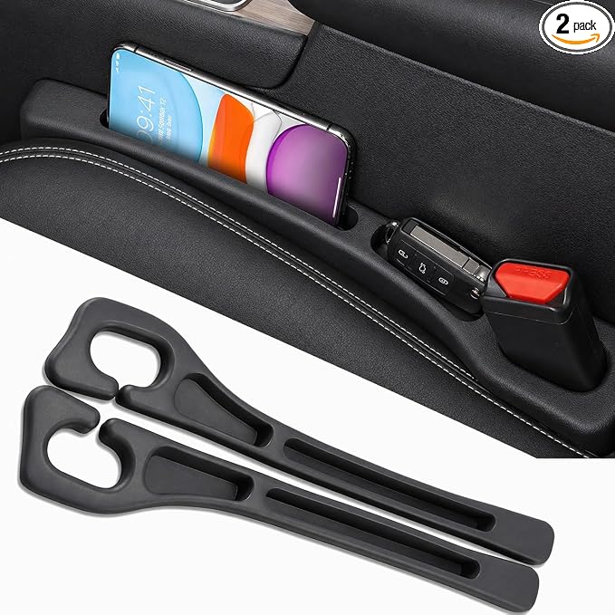 2PCS Car Seat Gap Filler and Organizer, Universal Console Catcher Fill The Gap Between Seat and Console, Anti-Drop Organizer | Suitable for Most car Models.（Black）