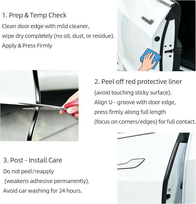 Self-Adhesive Car Door Edge Guards - U Channel Rubber Edge Trim for Metal Edge Protection, Fits Most Car Doors, Hatches, Lockers & Panels, 20Ft