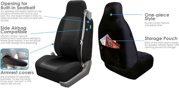 FH Group All Purpose Flat Cloth Car Seat Covers - Universal Fit, Full Set Seat Covers, Washable, Fit Most Car, Truck, SUV, Van - Black