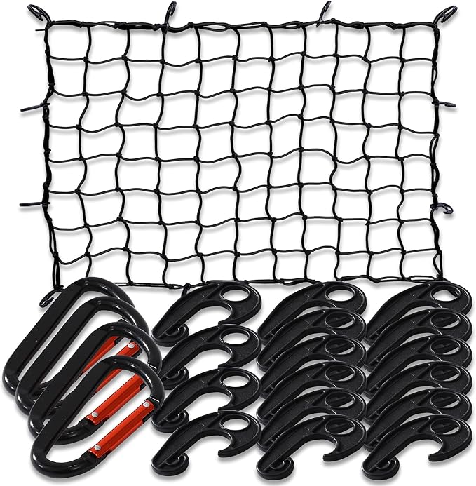 3' x 4' Cargo net Bungee Nets Stretches to 6' x 8',Small Truck Bed Cargo Net for Cars SUVs, for Frontier, Toyota Tacoma Short Bed Cargo Netting, Colorado & Subaru Accessories