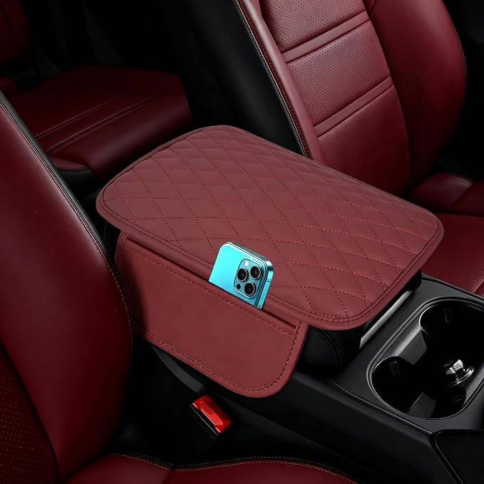 Upgraded Car Center Console Cover,Microfiber Leather | Car Armrest Cover Cushion with 2 Storage Bags,Universal Car Armrest Storage Box Car Interior Accessories for Most Vehicles