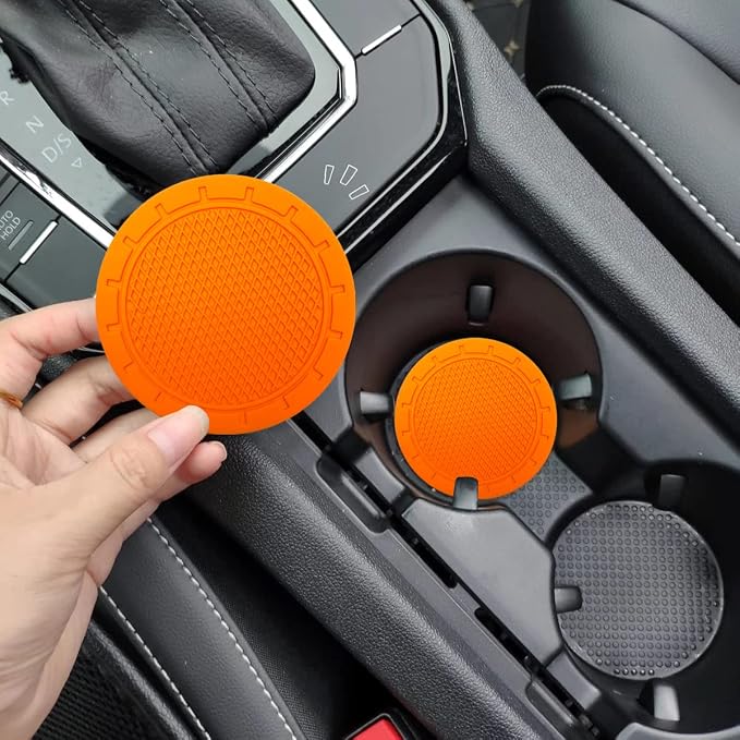 Car Cup Holder Coaster, 4 Pack 2.75 Inch Diameter PVC Non-Slip Universal Insert Coaster, Durable, Suitable for Most Car Interior, Car Accessory for Women Men Orange