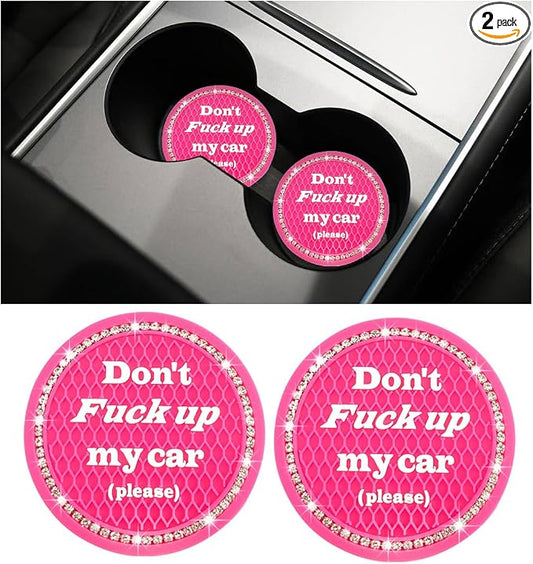 Ziciner 2 Pack Bling Car Cup Holder Coaster, 2.75 Inch Anti-Slip Auto Insert Cup Coaster, Crystal Car Drink Cup Mat Perfect for Women Girls, Universal Interior Decor Accessories (Rose Red)