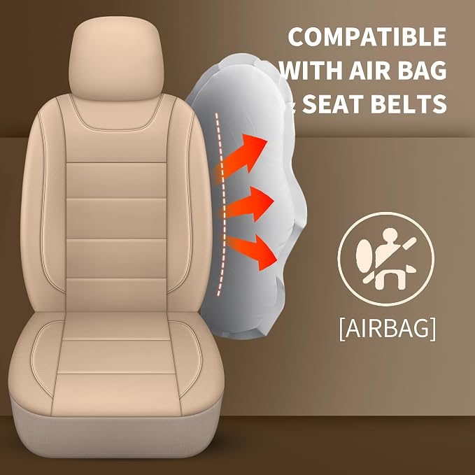 HChengkikz Car Seat Cover, Waterproof Faux Leather (Beige) | Car Seat Protectors, Quilting, Easy to install, Airbag Compatible, Universal Fit for Most Suvs, Trucks, SUVs