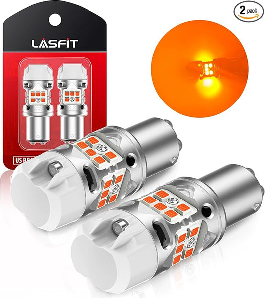 LASFIT T3 1157 LED Bulb Amber Built In Resistor Yellow Turn Signal CANBUS Error Free 500% Bright Blinker 1157A 1157NA 2057 2357 2357A 7528 1034 BAY15D Front DRL Parking Light Anti Hyper Flash(2pcs)