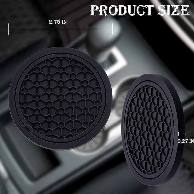 4-Piece Anti-Slip Car Cup Coaster Set – 2.75 Inch Auto Insert Drink Mats, Perfect for Coffee & Beverages – Stylish Interior Decor for Women & Girls (Black)