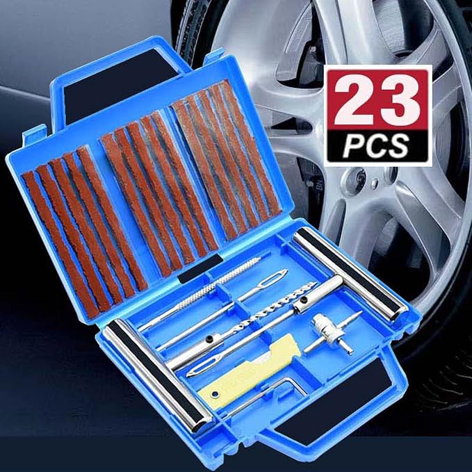 Tire Repair Kit,Heavy Duty Tire Plug Kit 23 Pcs, with Universal Tire Patch Kit to Plug Flats for Car, Truck, RV, SUV, ATV, Motorcycle, Tractor, Trailer. Flat Tire Puncture Repair Kit