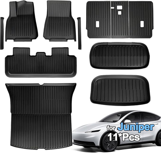 SUPER LINER Tesla New Model Y Juniper Floor Mats 2025 2026, TPE 11PCS | Cargo Liner, Seat Back Protector, Front Door Sill Protertor, All Weather Custom Fit Model Y Juniper Interior Accessories