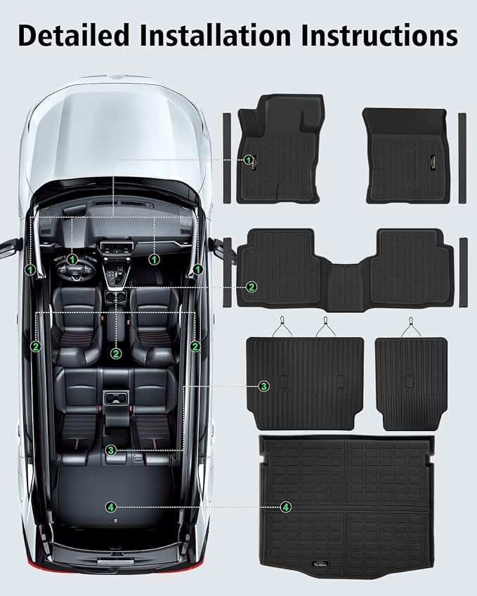 Floor Mats & Cargo Mat & Backrest Mat Custom for Ford Escape 2020-2025 2026 (NOT for Hybrid), Door Sill Guards, All Weather TPE Full Set Floor Liners Trunk Mat for Escape Gas Accessories, Black