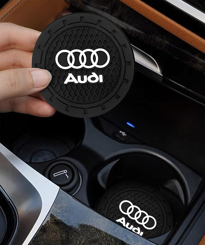 Car Cup Holder Coaster for Audi Recessed Silicone Cupholder Coaster Interior Accessories 2.75in 2Pieces Black