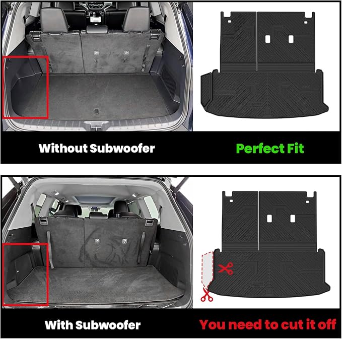 LASFIT Upgraded Floor Mats for Toyota Grand Highlander 2026 2025 2024 Hybrid, Fits with or Without Subwoofer, Trimmable All Weather TPE Custom Fit Floor Liners, 3 Rows Cargo & Backrest Mats, Black