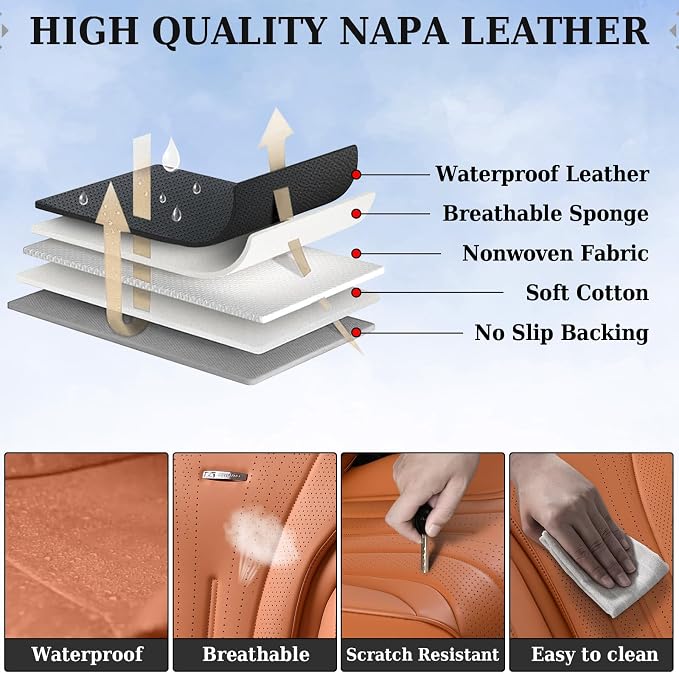 Coverado Brown Seat Covers for Front Seat, Premium Leather Seat Covers for Cars,Waterproof Car Seat Protectors, Car Seat Cushions Universal Seat Covers Fit for Most Cars