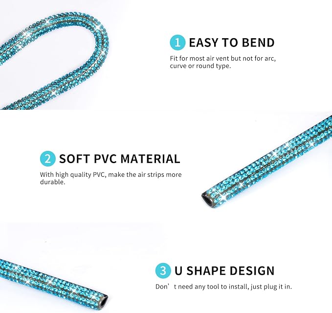 INSAUTO Bling Car Vent Outlet Trim,Bling Car Accessories for Women, 10pcs Rhinestone Bling Car Air Conditioner Vent Decoration Strips(Blue)