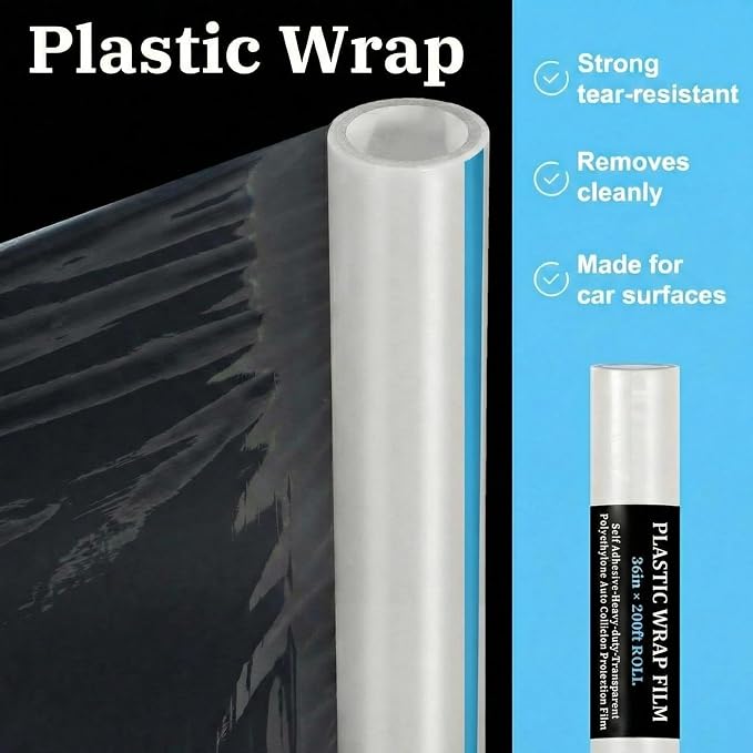 Maitys 2 Rolls Crash Plastic Wrap Film 36 Inch x 200 ft Clear Plastic Protector for Car Windows Damaged Vehicles Self-Adhesive Crash Clear Wrap for Auto Collision Dust Protection Broken Windows