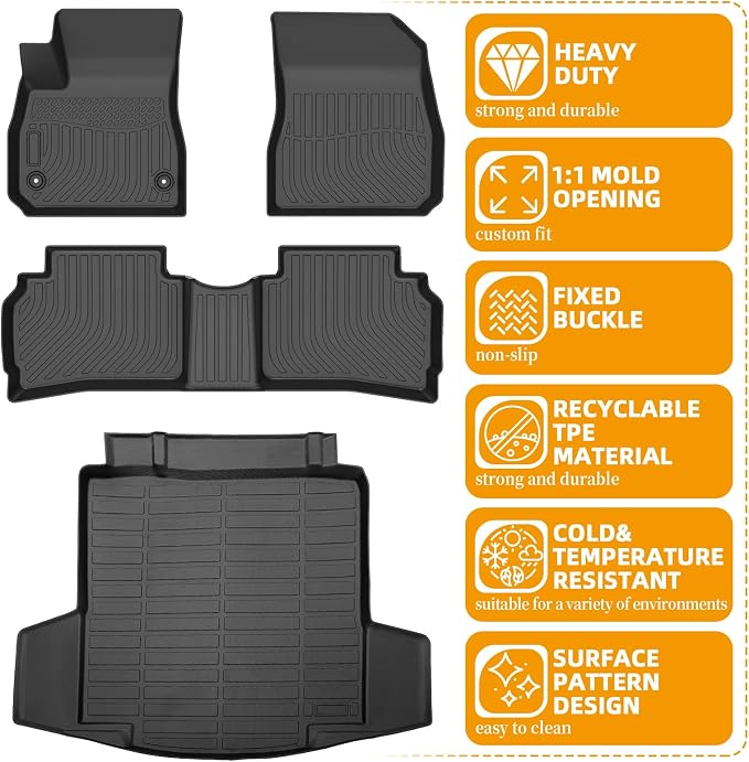 Floor Mats for Chevy Malibu 2016-2025,2023 Malibu TPE Floor Mats | Custom Fit Chevrolet Malibu LS, RS, LT, Premier, Anti-Slip 1st& 2nd Row&Cargo Liner,Cargo NOT for Hybrid 2017-2024 or Limited